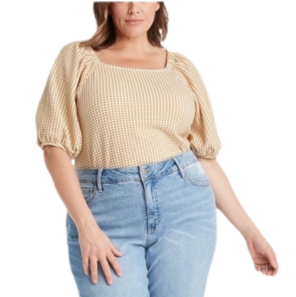 AVA & VIV Puff Sleeve Square Neck Top